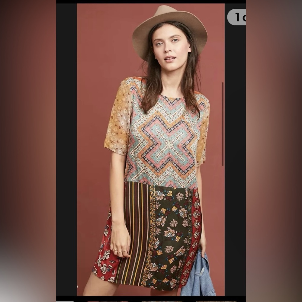 Anthropologie Multicolor Patchwork Mini Dress. Li… - image 1